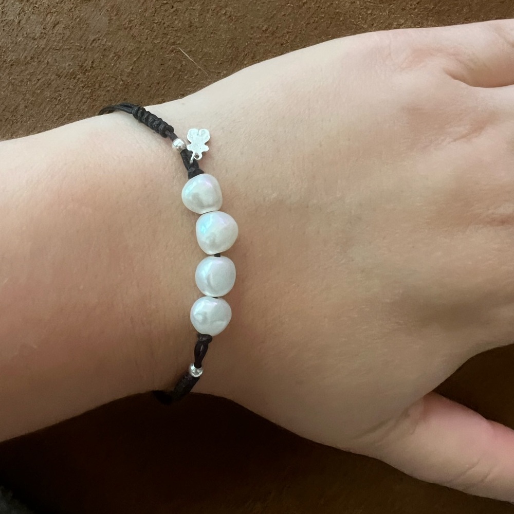 Silver TOUS Pearls Bracelet with Bear motif